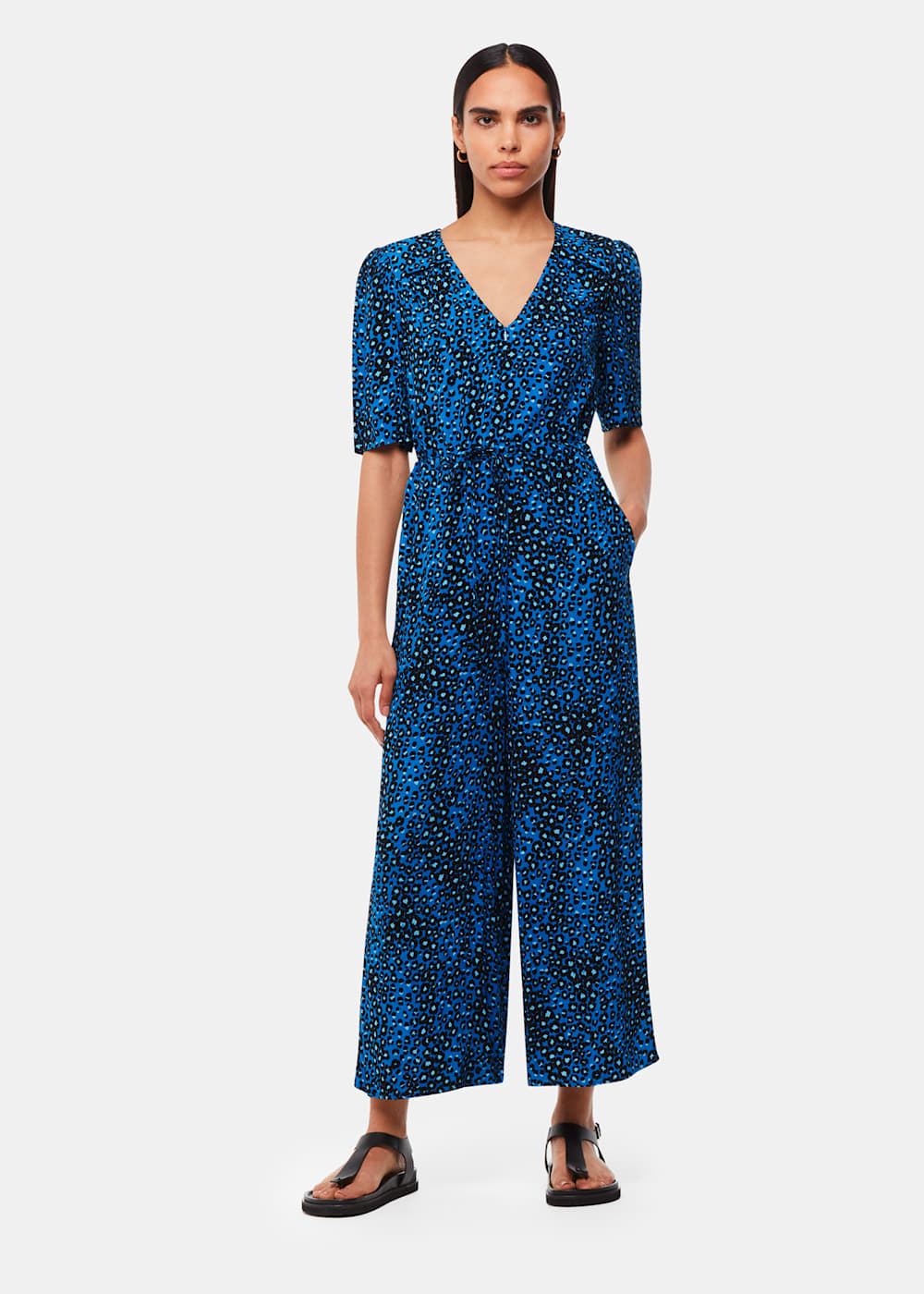 Blue leopard jumpsuit sales